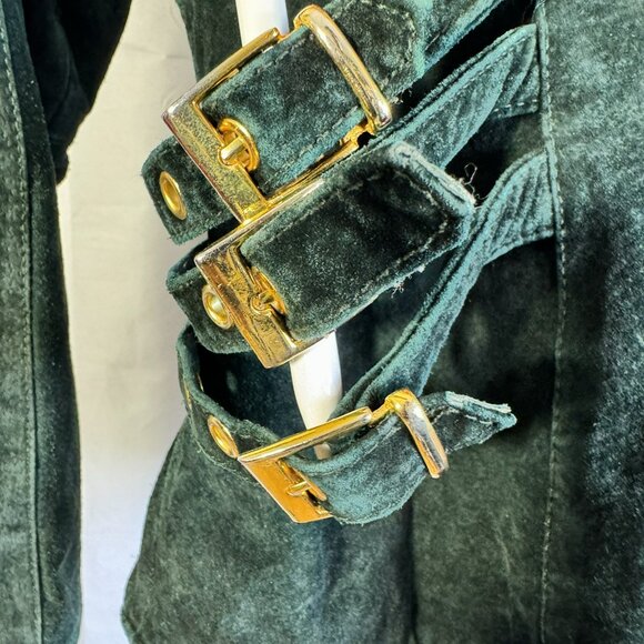 Vintage Hide Park Green Suede Leather Jacket Women's Small | Moto Biker - Picture 9 of 12